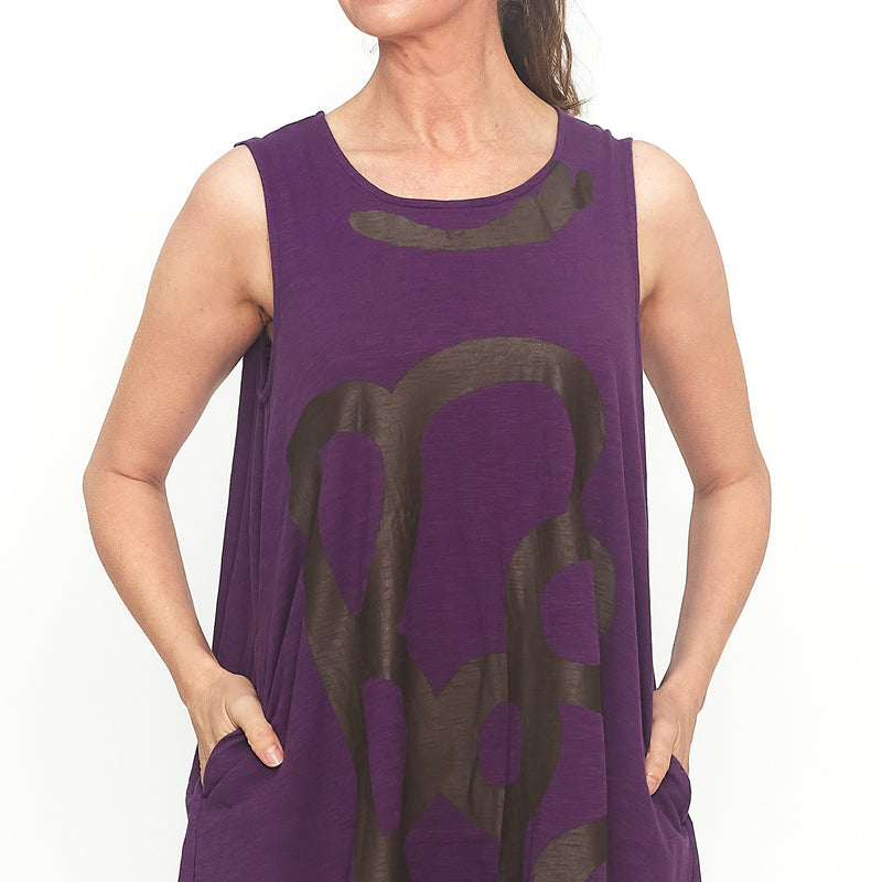 Graphic Cotton Dress in Purple