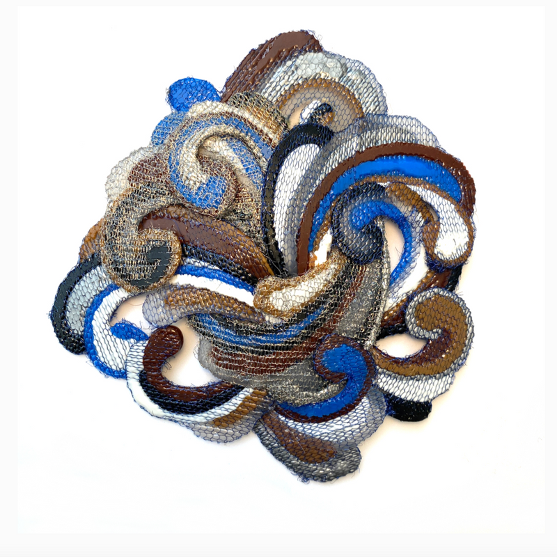 IF130 - Blue Fleur Swirl Magnetic Brooch