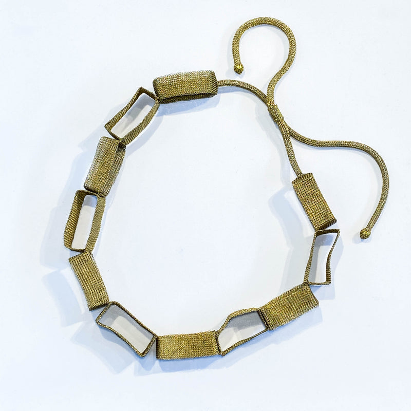 French Long Gold Necklace with Rectangles