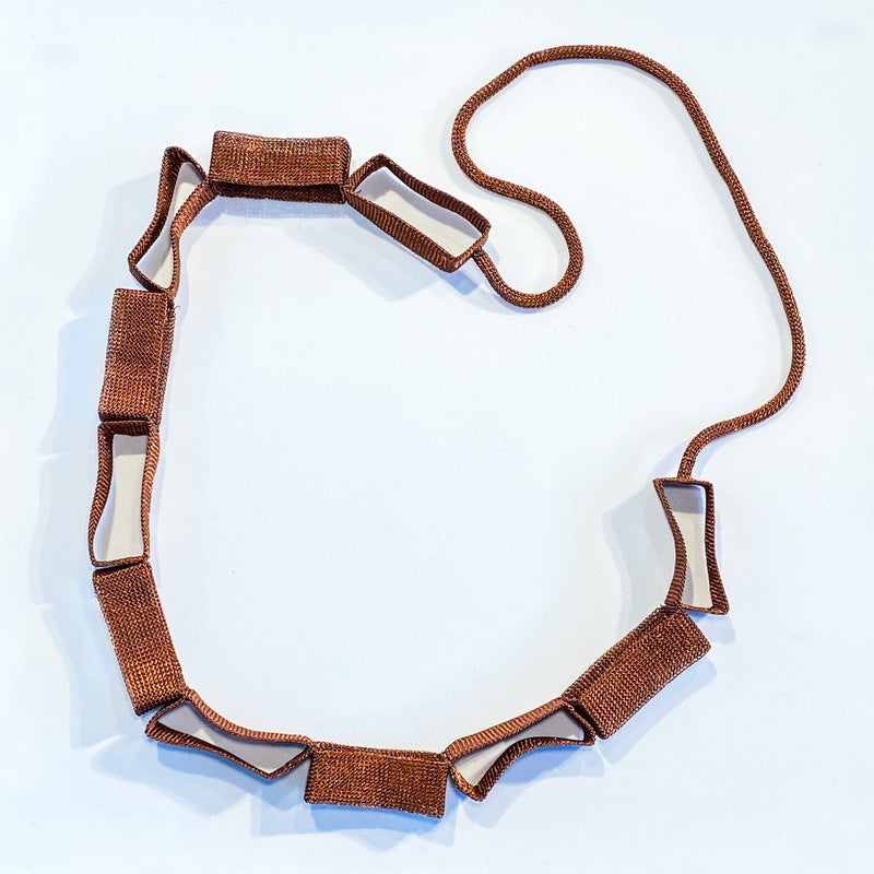 French Long Copper Necklace with Rectangles