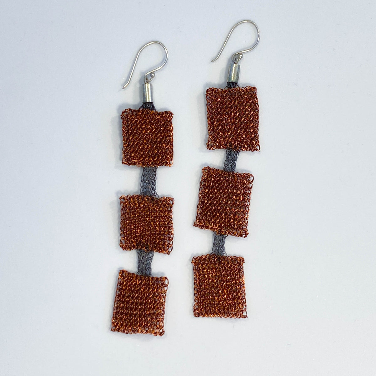 French 3 Square Grey Copper Earrings